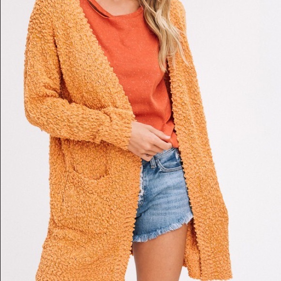 Chunky knit popcorn cardigan- mustard - Picture 5 of 8